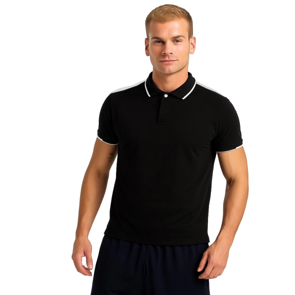 Męska elegancka koszulka polo czarna białe wstawki roz. 3XL